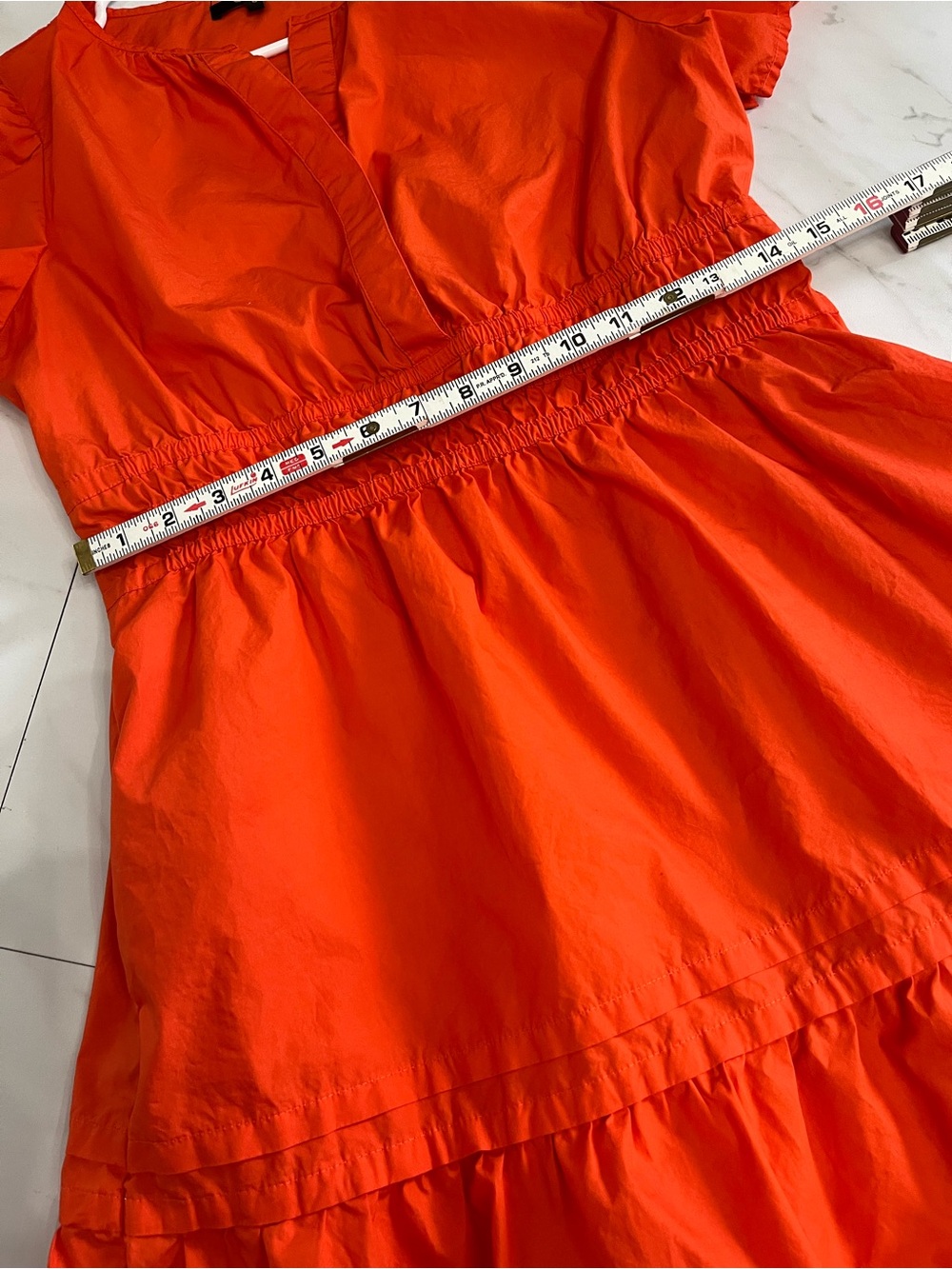 Quince 100% Organic Cotton Tiered Mini Dress Orange Vermillion Red size S - Picture 7 of 8